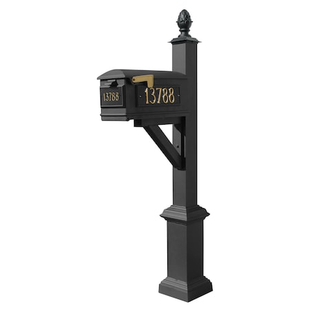 Qualarc Mailbox, (3 Cast Plates) Square Base & Pineapple Finial, (Black) WPD-SB1-S3-LM-3P-BLK